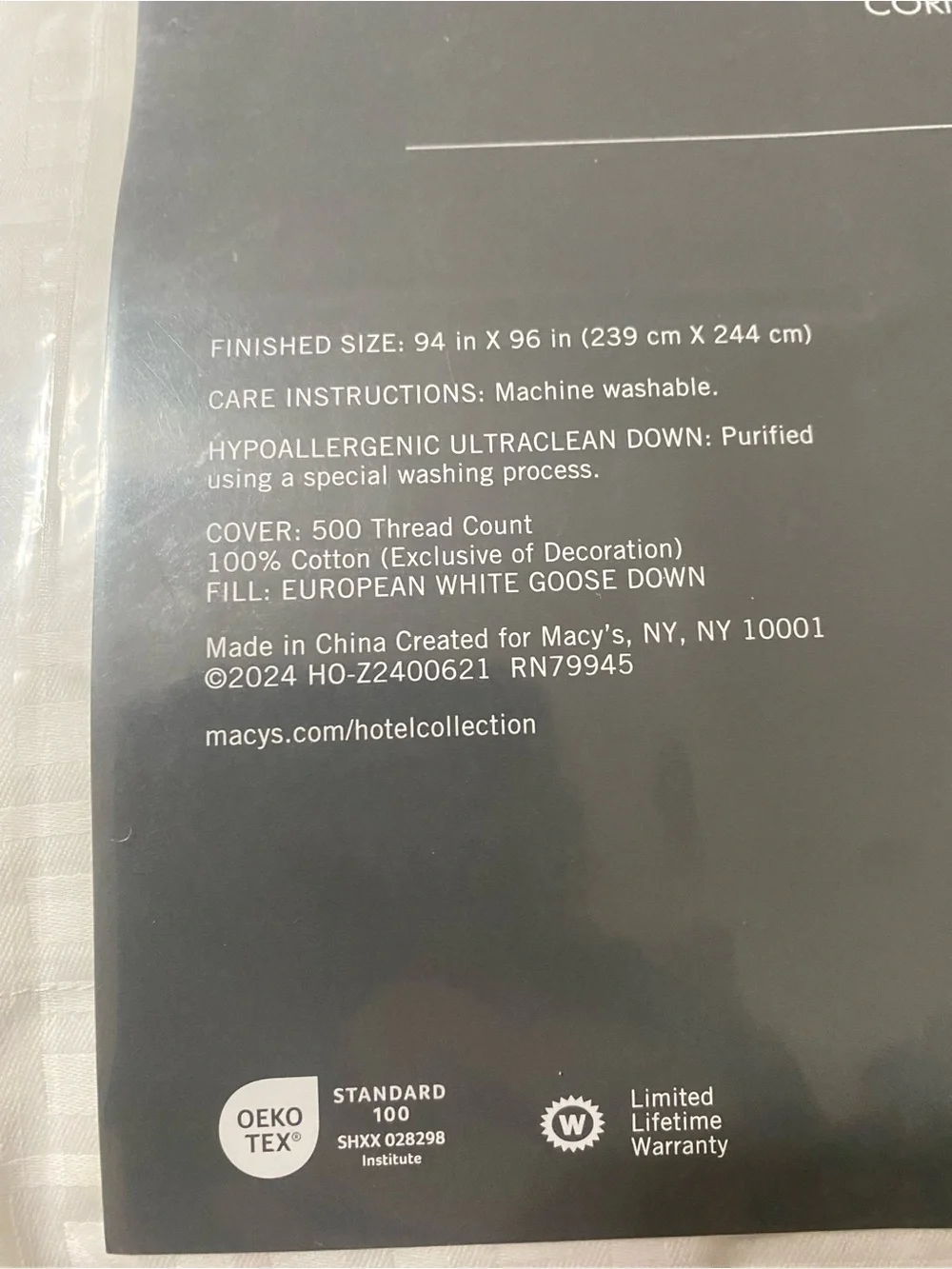 Hotel Collection Goose Down European White Comforter-Full/Queen 94x96
